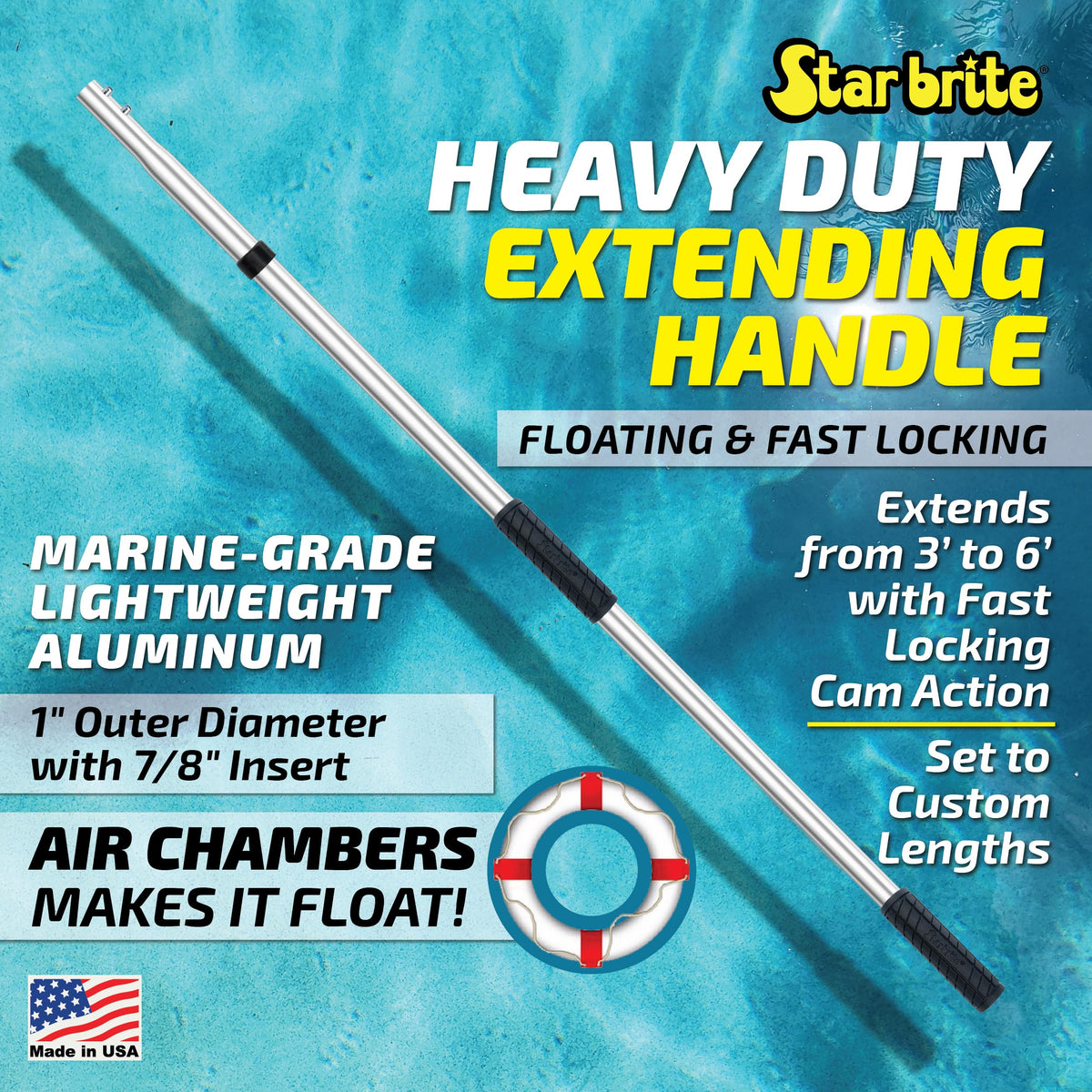 STAR BRITE 040155 STAR BRITE Premium 3'-6' Extend-A-Brush Handle - Heavy Duty, Floating, Marine Grade Handle with STA-PUT Quick Connect - Attaches to Dozens of Accessories (040155)