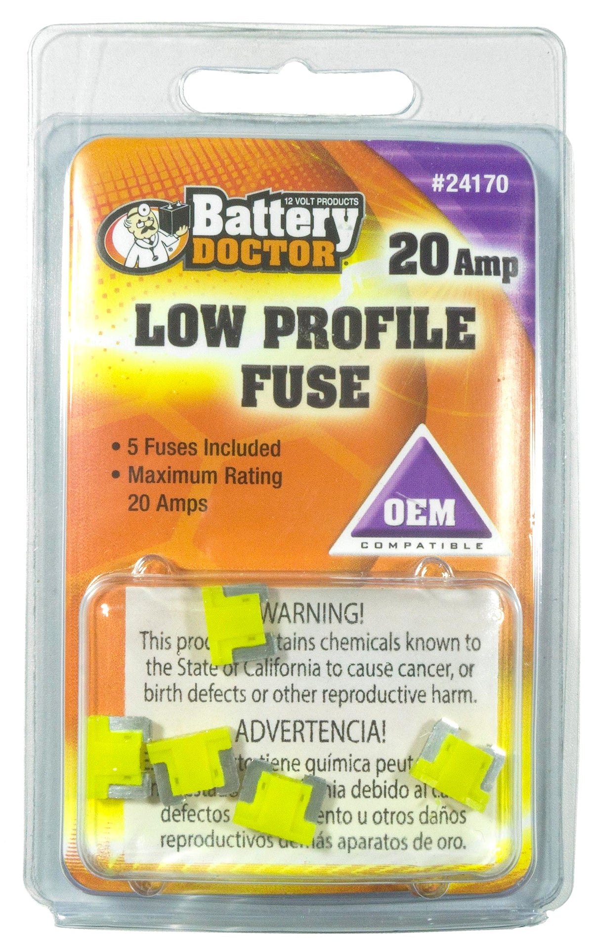 WIRTHCO 24170 WirthCo 24170 Battery Doctor 20 Amp Low Profile Fuse, Yellow, 5 Pack