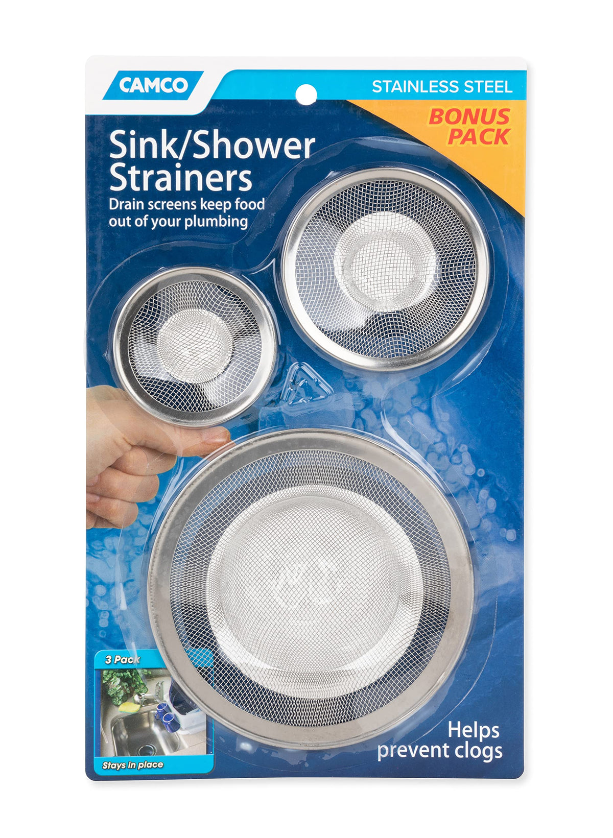 CAMCO 42273 Camco Sink and Shower Drain Strainers | Designed to Keep Food and Hair Out of Plumbing | 3-Pack (42273)