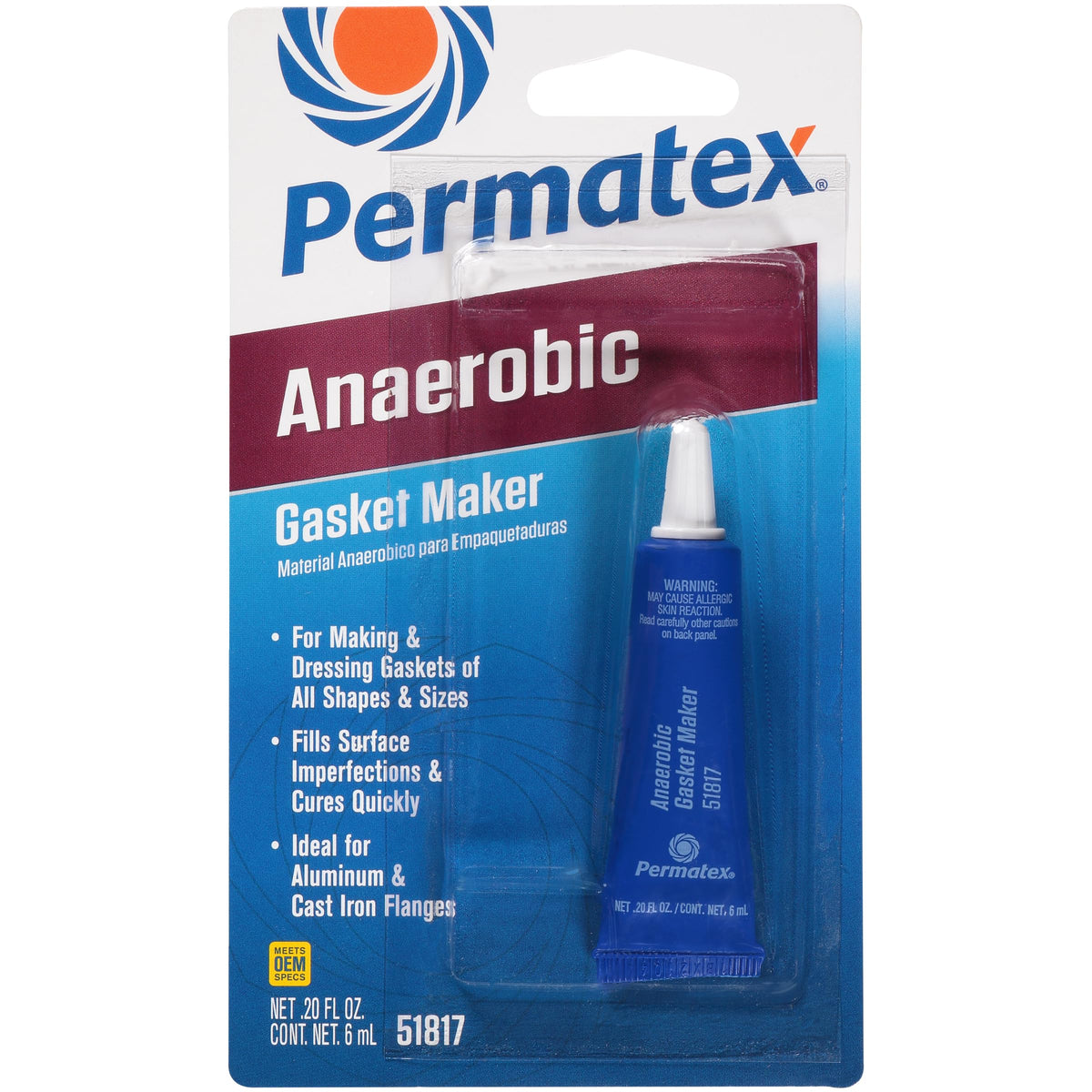 PERMATEX 51817 Permatex 51817 6ml Anaerobic Red Gasket Maker Tube Anaerobic with 1.13 Specific Gravity