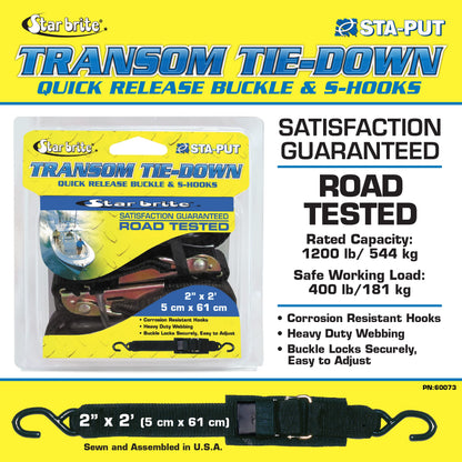 STAR BRITE 060073 STAR BRITE Transom Tie Down Straps 2" x 2' with Coated S Hook Buckle