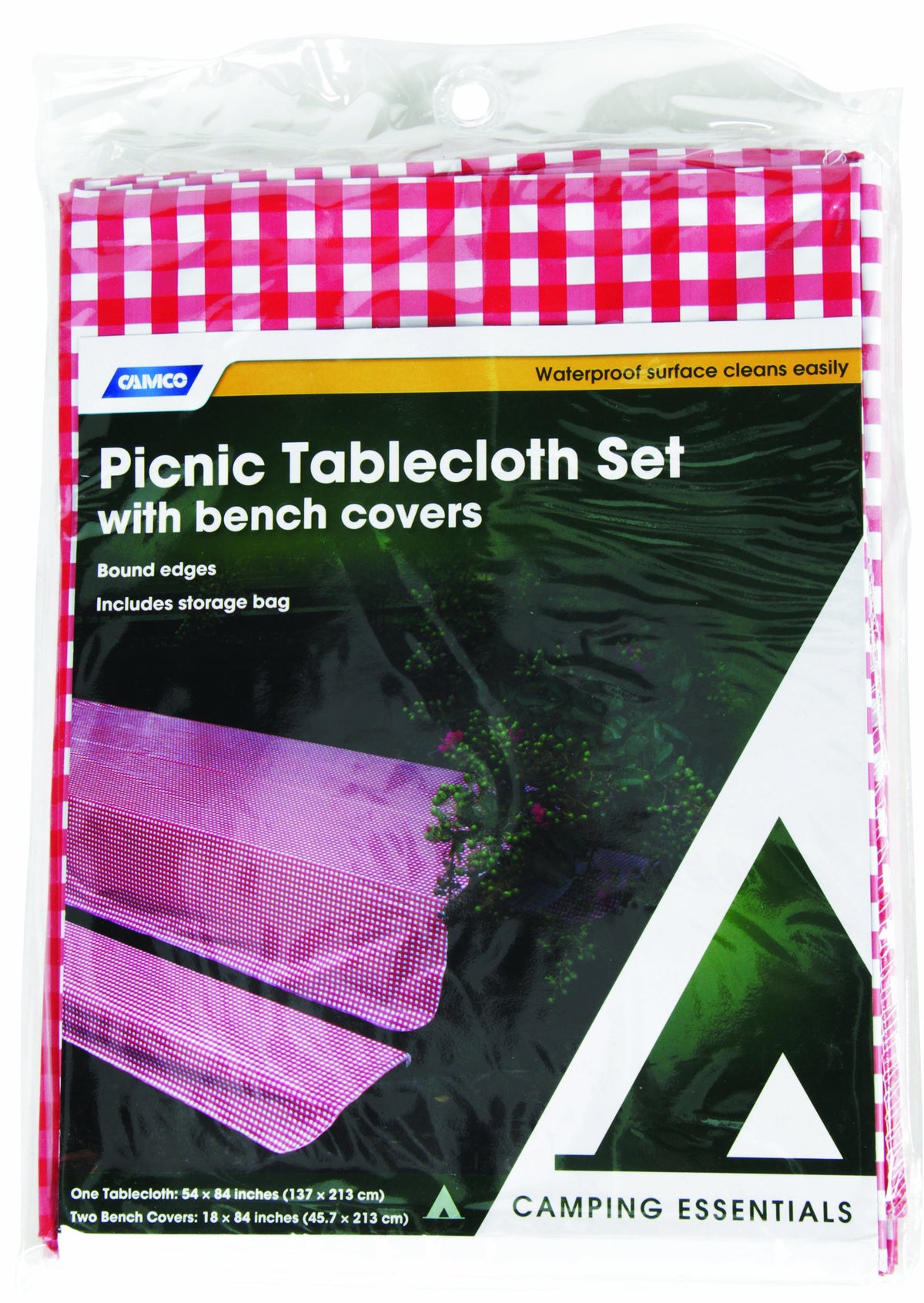 CAMCO 51021 Camco Table Cloth Set with Table and Bench Covers, Red/White, (51021)