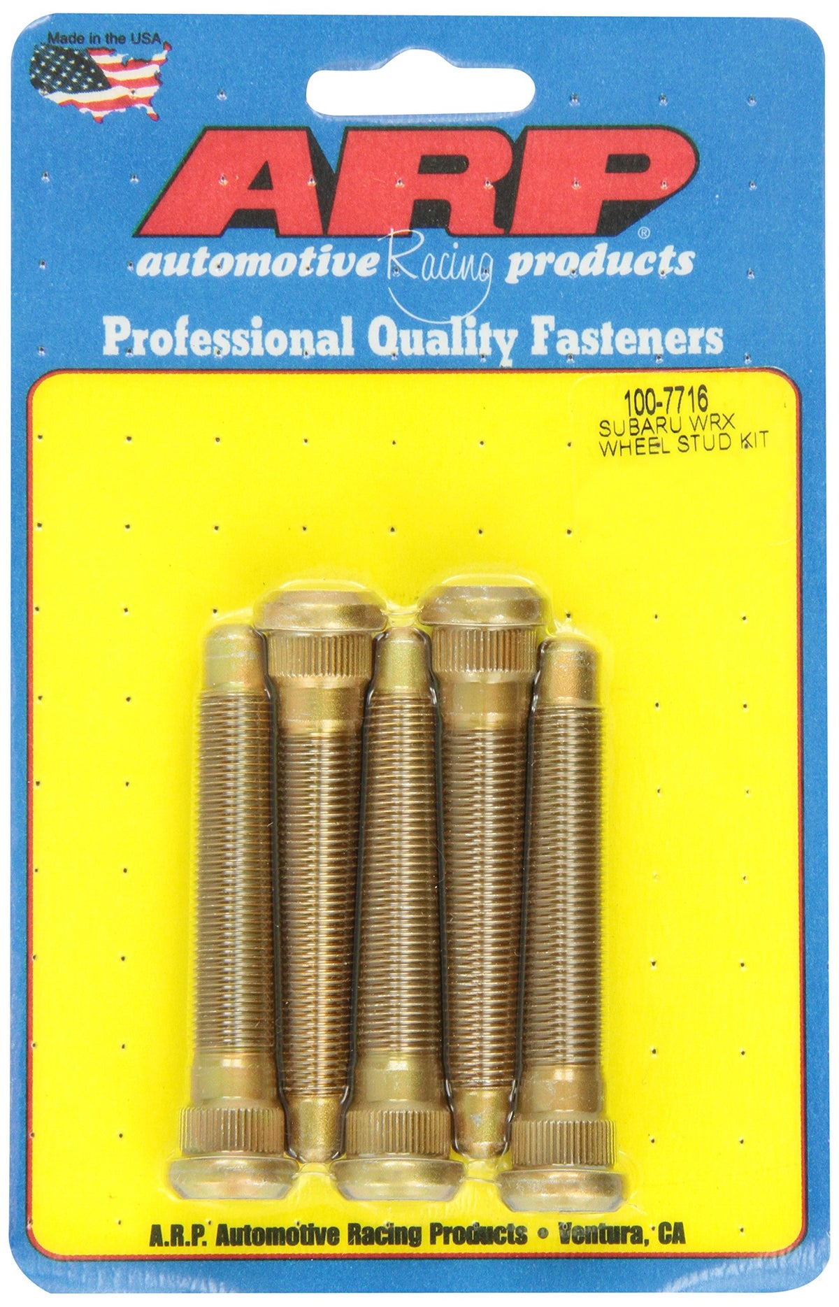 ARP 100-7716 ARP Wheel Stud, 12 mm x 1.25 Thread, 3.000 in Long, 0.565 in Knurl, Chromoly, Cadmium, Subaru WRX, Set of 5