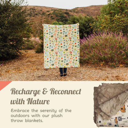CAMP CASUAL CC-008BP Camp Casual Throw Blanket for Camping - Plush Reversible Camping Blanket for Indoor & Outdoor Settings - Machine Washable Soft Blanket - 100% Polyester Cozy Blanket with Retro-Inspired Patterns