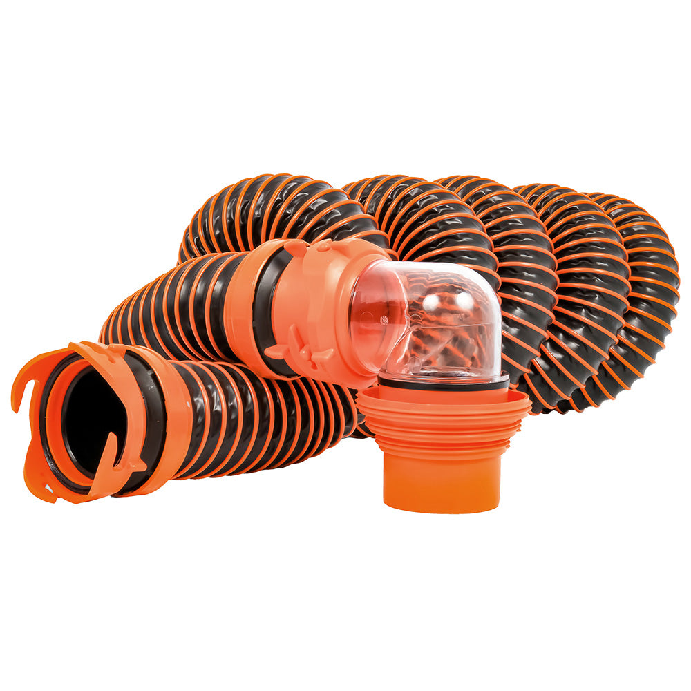 Camco 39859 Camco RhinoEXTREME 15' Sewer Hose Kit w/ Swivel Fitting 4 In 1 Elbow Caps