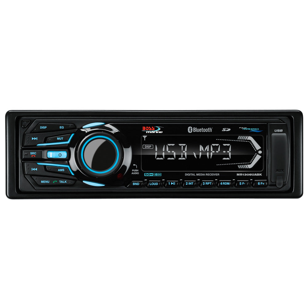 Boss Audio MR1308UABK Boss Audio MR1308UABK Bluetooth&reg; - Fully Marinized MP3-Compatible Digital Media Receiver w/USB &amp; SD Memory Card Ports &amp; Aux Input