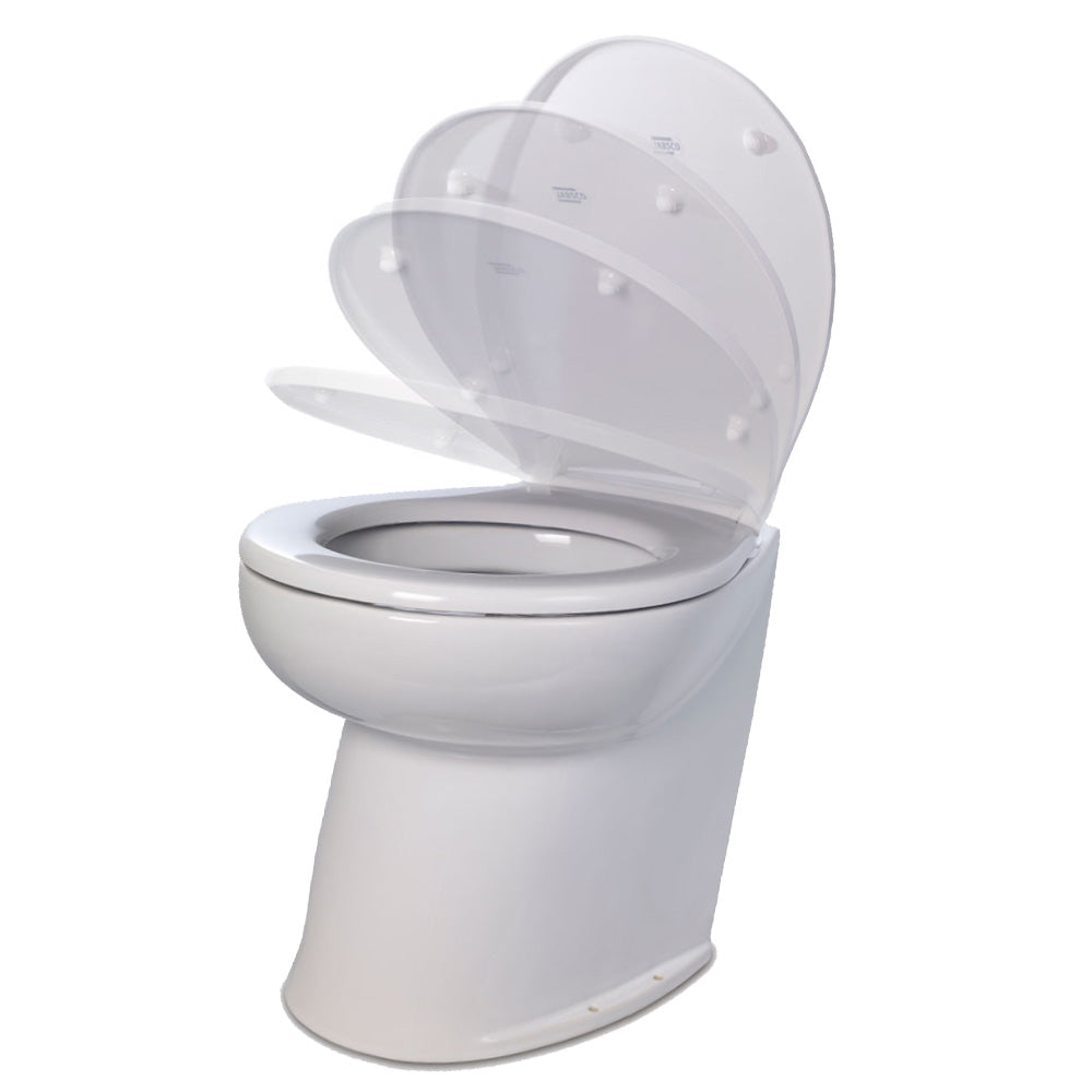 Jabsco 58220-3012 Jabsco Deluxe Flush 17" Angled Back 12V Raw Water Electric Marine Toilet w/Remote Rinse Pump &amp; Soft Close Lid