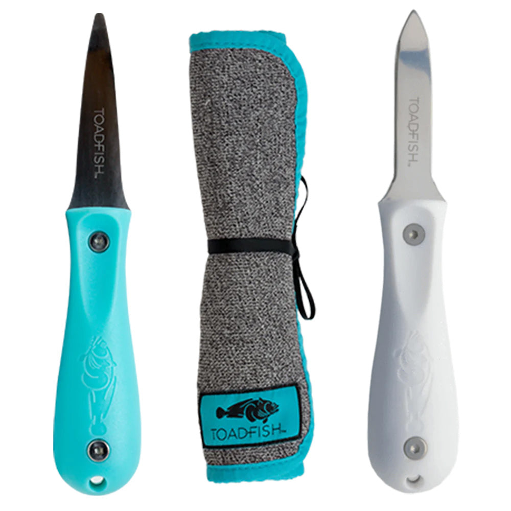 Toadfish 1014 Toadfish Shucker's Bundle - Put 'Em Back Oyster Knife, Professional Oyster Knife &amp; Cut-Proof Shucking Cloth