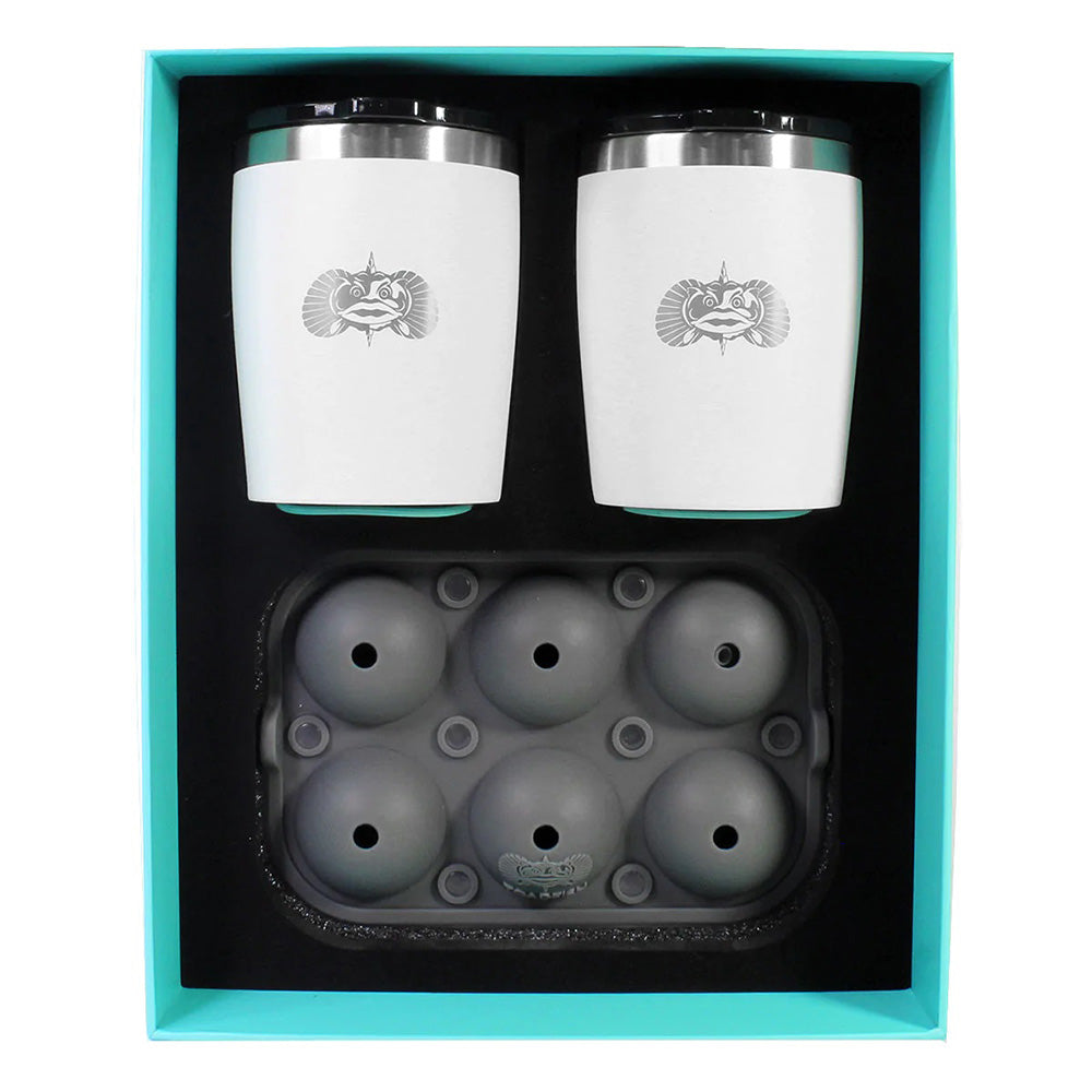 Toadfish 1119 Toadfish Non-Tipping 10oz White Rocks Tumblers w/Ice Ball Tray - 2 Tumblers
