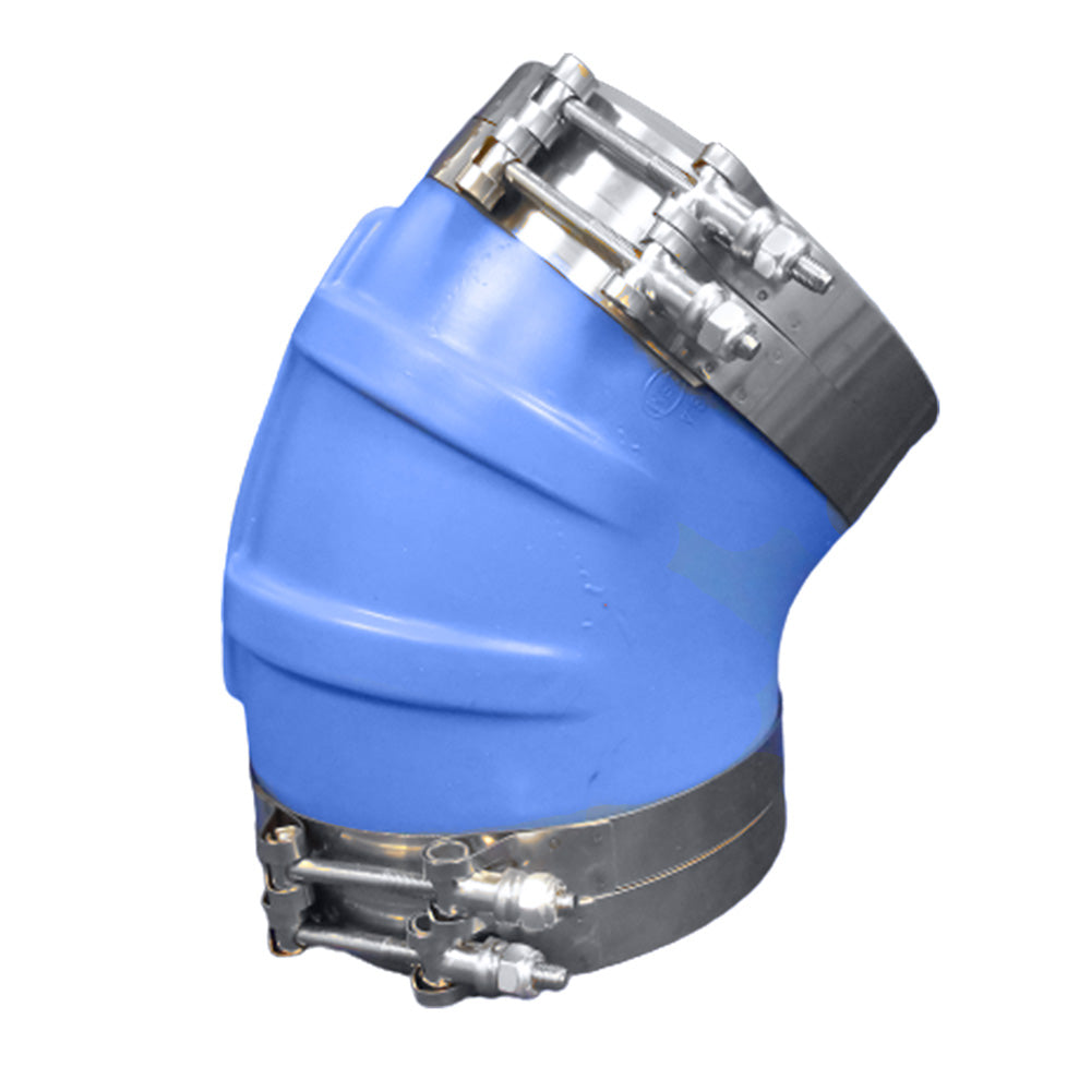 Trident Marine 240V6000-S/S Trident Marine 6" ID 45-Degree Blue Silicone Molded Wet Exhaust Elbow w/4 T-Bolt Clamps