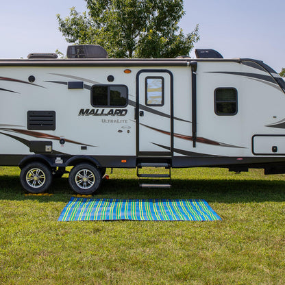 CAMCO 42814 Camco Camper/RV Handy Mat - Features Convenient Pockets & Built-in Handles for Carrying - Measures 72” x 108” & Folds to 14.5” x 18” for RV Storage and Organization - Easy to Clean Material (42814)