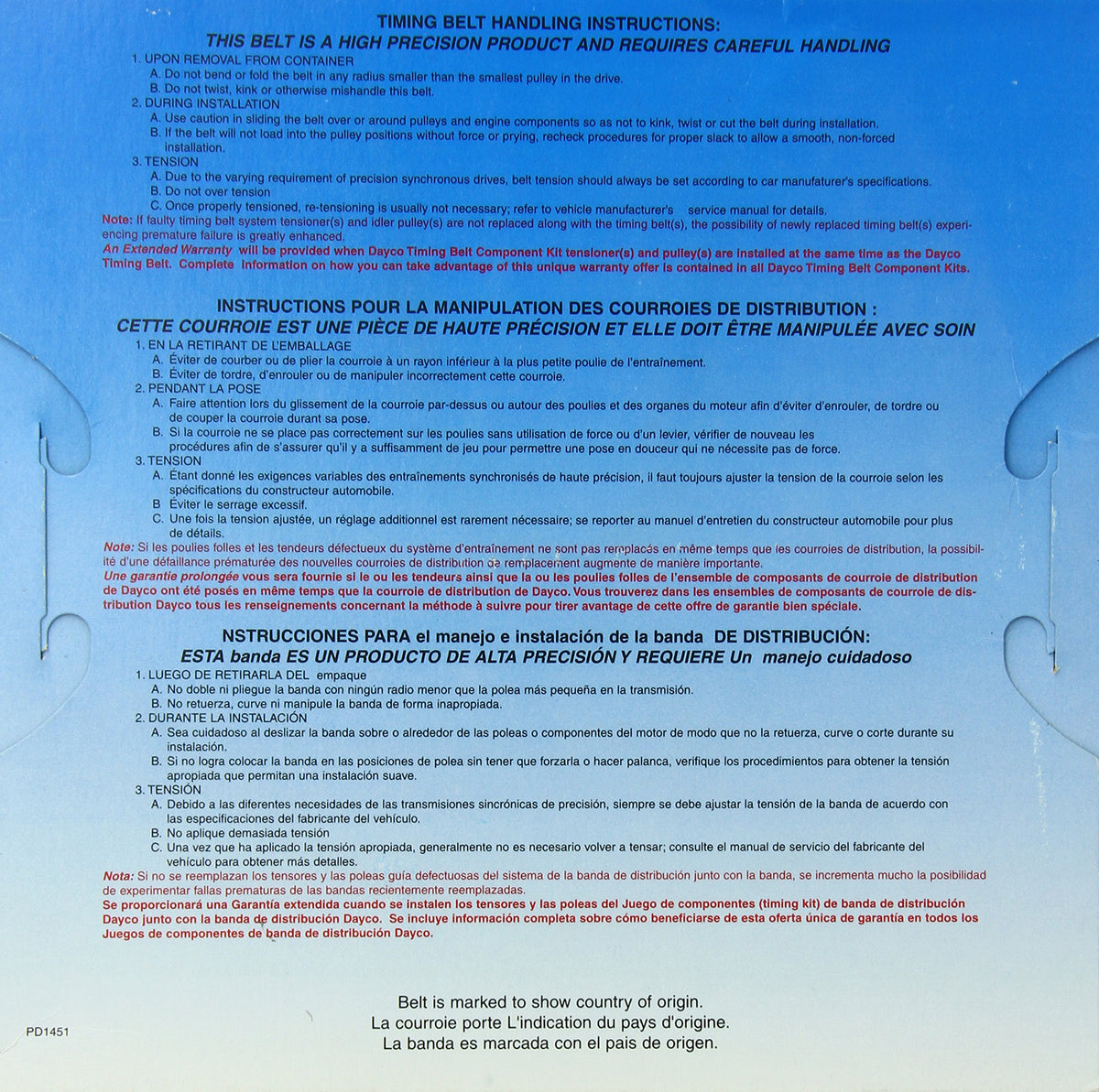 Dayco 95272 GEO/PONTIAC/SUZUKI 1.3L