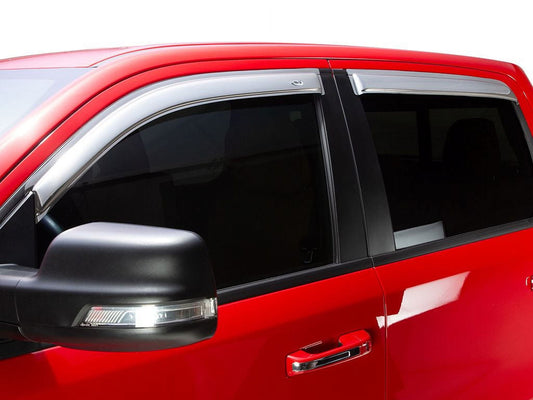 AVS 684975 Auto VentShade (AVS) by RealTruck Chrome Vent Visors Front & Rear Set Compatible with 2015-2024 Ford F150, 2022-2024 F150 Lightning, 2017-2024 F150 Raptor SuperCrew, F250, F350, F450, F550 Crew Cab
