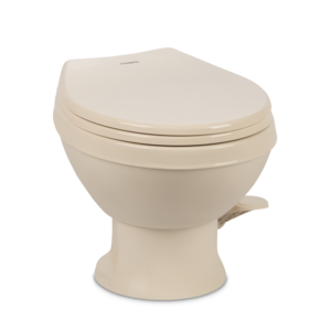 Dometic 9610008279 Dometic Model 401 Essential RV Toilet – Heavy-Duty Plastic Bowl, Universal Fit & 2-Bolt Mount, Low-Profile 13–5/8" Seat Height, Gravity Flush Toilet with Soft-Close Seat, Bone (9610008279)