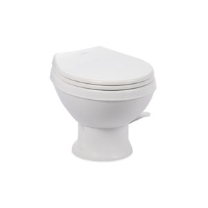 Dometic 9610008278 Dometic Model 401 Essential RV Toilet – Heavy-Duty Plastic Bowl, Universal Fit & 2-Bolt Mount, Low-Profile 13–5/8" Seat Height, Gravity Flush Toilet with Soft-Close Seat, White (9610008278)