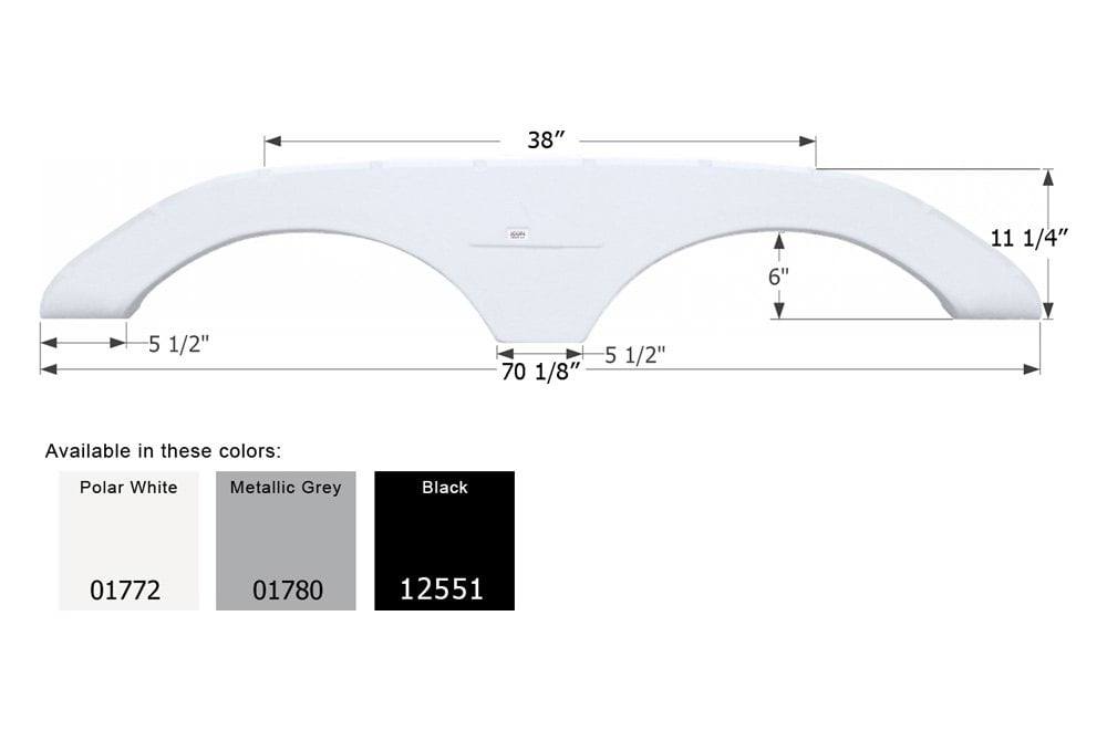 ICON Technologies 01772 Icon Technologies 01772 - FS1772 70-1/8"L x 11-1/4"H (6" Arch Heigh) Polar White Tandem Fender Skirt for Keystone Montana Model