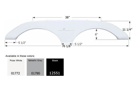 ICON Technologies 01772 Icon Technologies 01772 - FS1772 70-1/8"L x 11-1/4"H (6" Arch Heigh) Polar White Tandem Fender Skirt for Keystone Montana Model