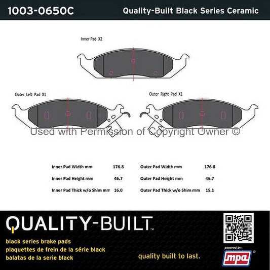 MPA Mpa Electrical 1003-0650C Quality Built Black Series Ceramic Brake Pads W/