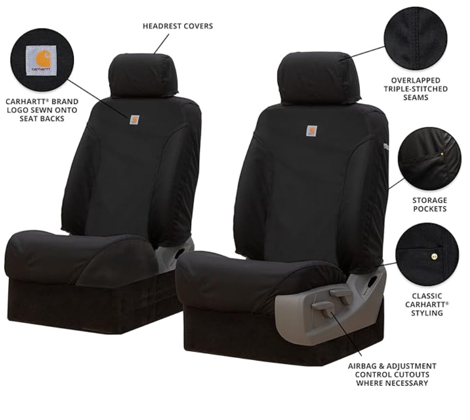 Covercraft Carhartt Super Dux SeatSaver Custom Seat Covers for 2021-2026 Ford F-150 & 2022-2026 F-150 Lightning, 2023-2026 F-250/F-350/F-450/F-550-1st Row Bucket Seats, Super Dux Black