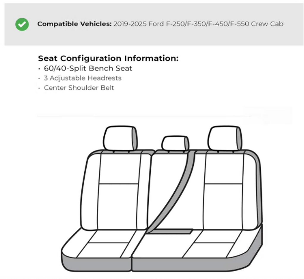 Covercraft Carhartt SeatSaver Custom Seat Covers — Fits 2019-2025 Ford F-250/F-350/F-450/F-550 Crew Cab — 2nd Row 60/40 Bench Seat, Duck Weave Gravel