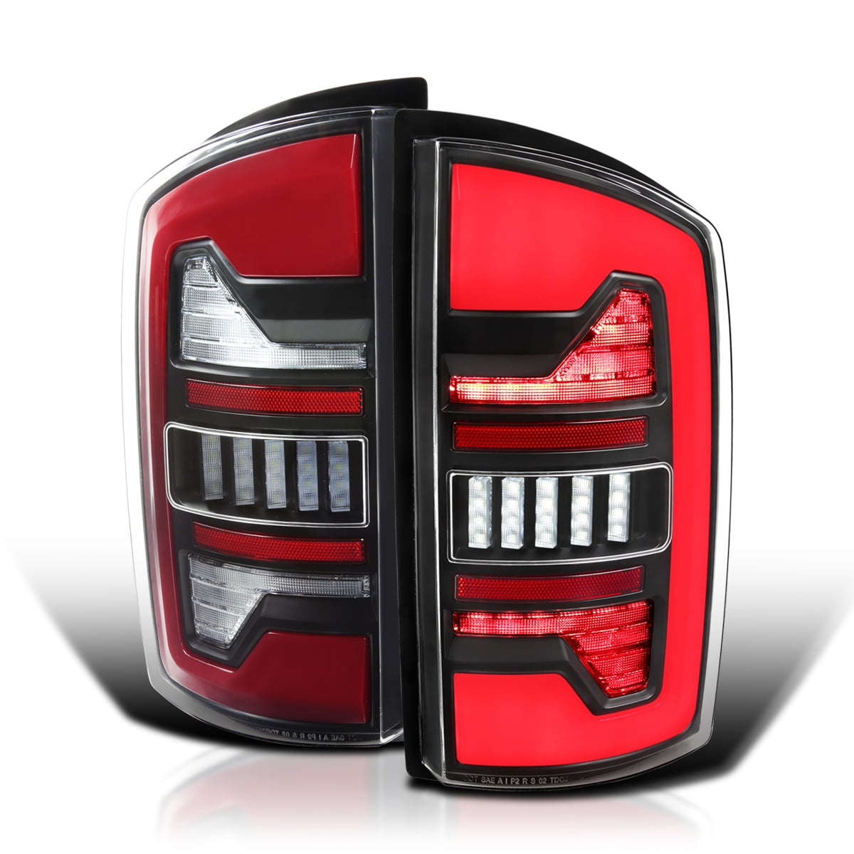 Spec-D Tuning HG-TAC12BB-LED-KH Spec-D Tuning Black Tail Lights w/ Red LED Compatible with 2002-2006 Dodge Ram 1500 / 2500 / 3500, Left + Right Pair Assembly