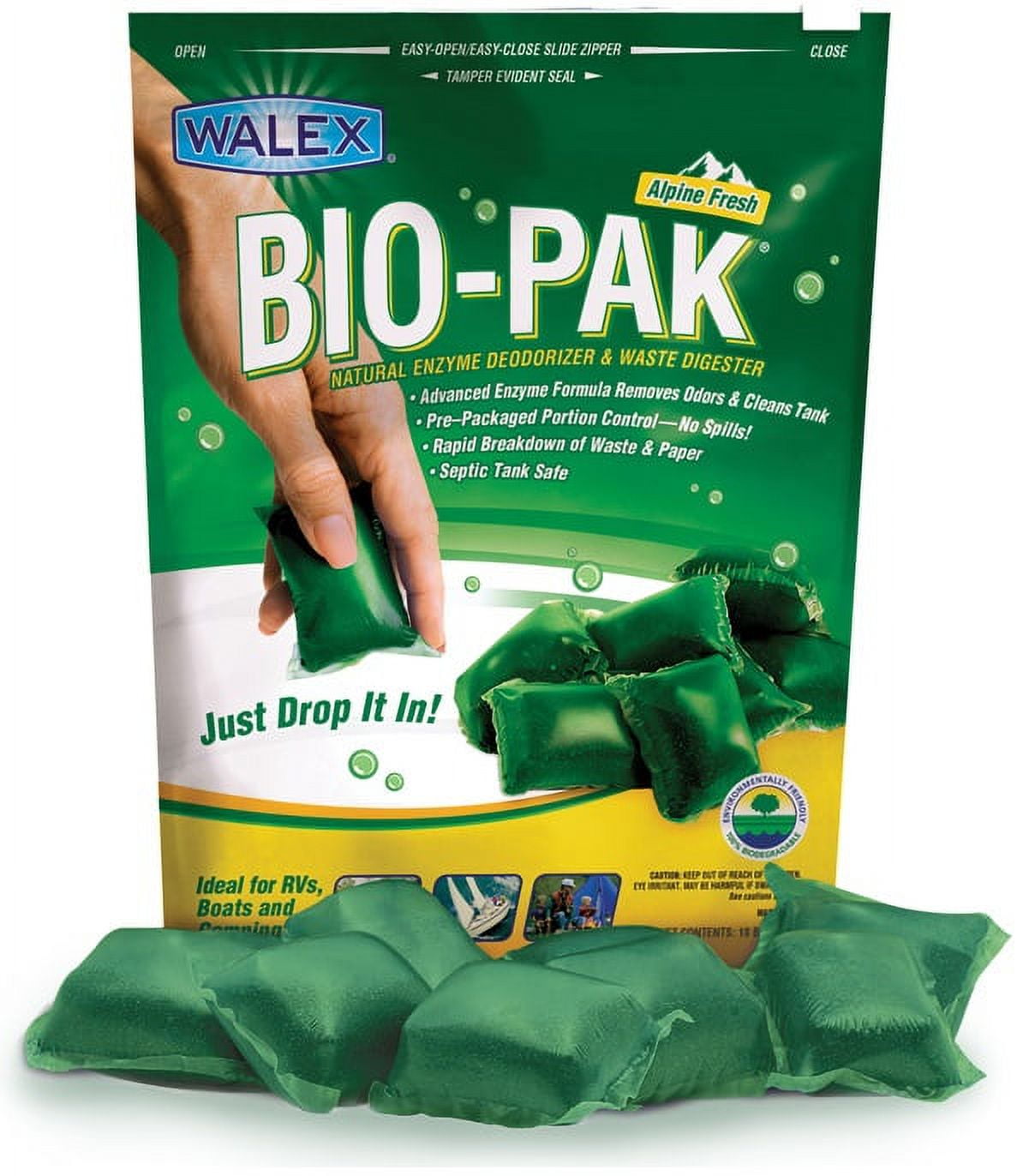 Walex BIOPPBG Walex Bio-Pak RV & Marine Toilet Treatment - 10 Rapid Dissolve Treatments - Alpine Fresh Fragrance